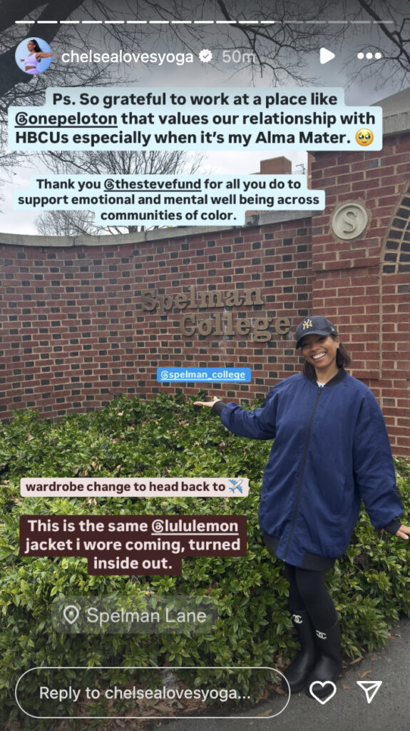 Chelsea Jackson Roberts' Instagram Story regarding Spelman College x The Steve Fund event.